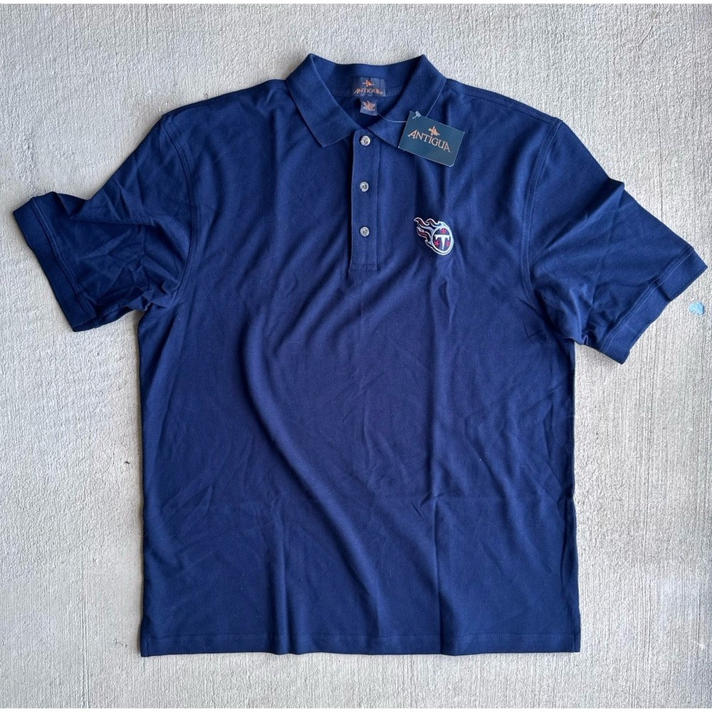 NWT Tennessee Titans NFL Polo Mens L Navy Antigua Embroidered Shirt 100% Cotton